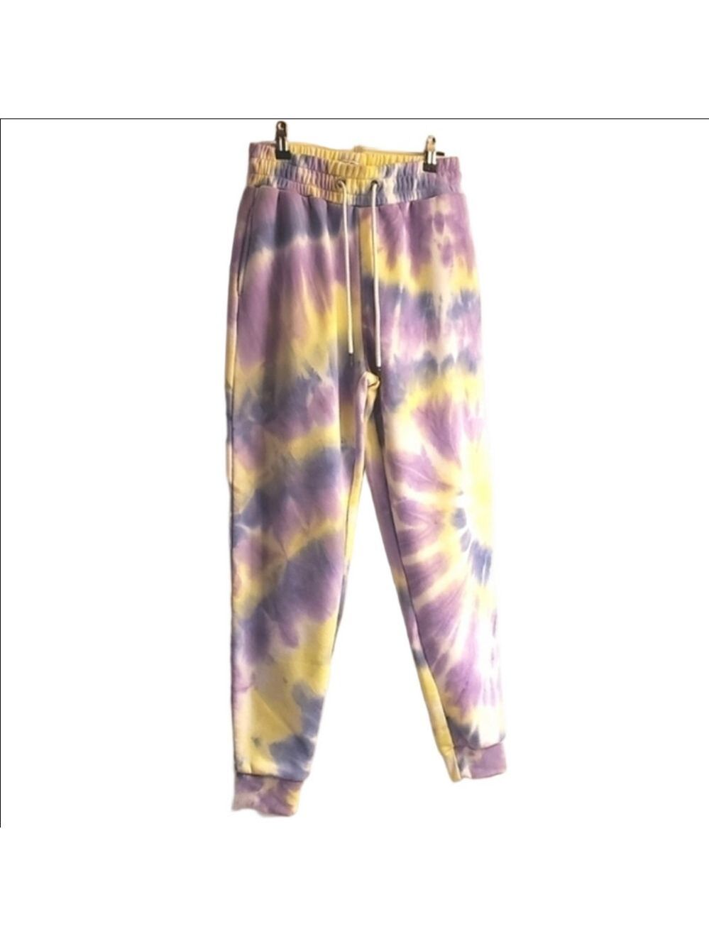SWS Y2K Tie Dye Fleece Joggers Loose Fit Pockets High Waisted Drawstring Small